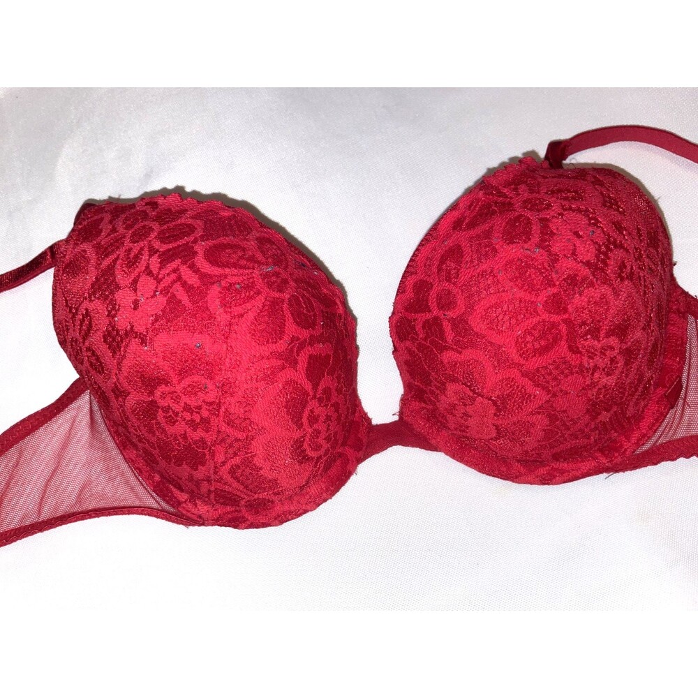 Victoria’s Secret 32C Bra Very sexy Push Up Bra Mesh Floral Lace Red